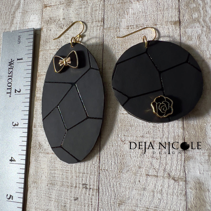 Black Geometric Print Earrings