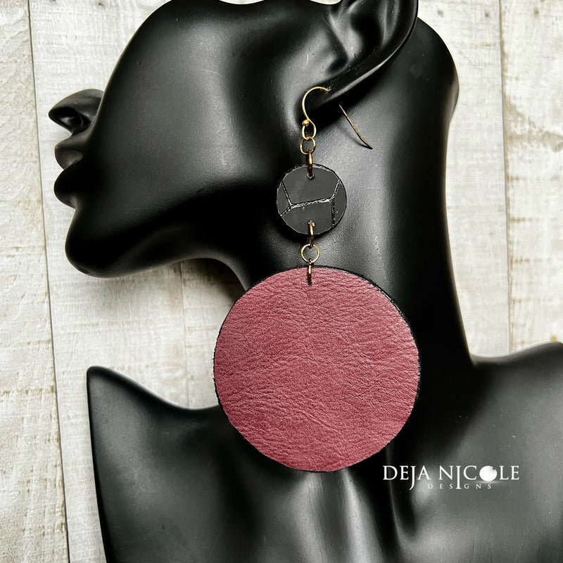 Burgundy Faux Leather Earrings