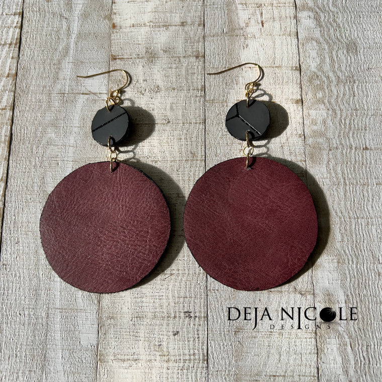 Burgundy Faux Leather Earrings