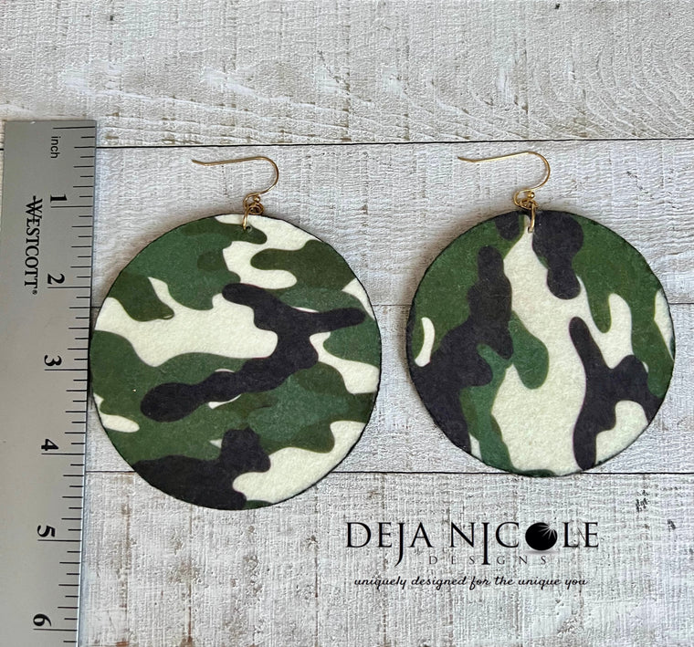 Oversized Army Print Statement Earrings