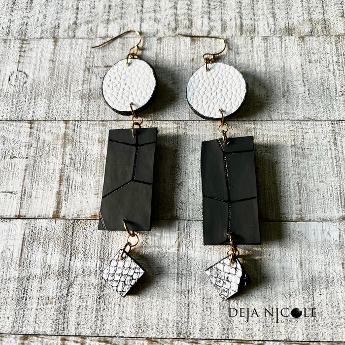 Tri Black & White Faux Leather Earrings