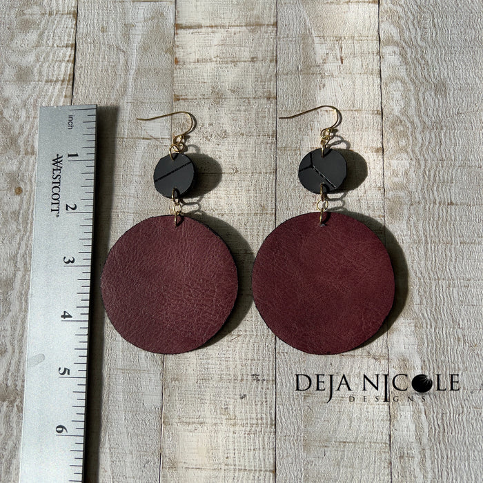 Burgundy Faux Leather Earrings