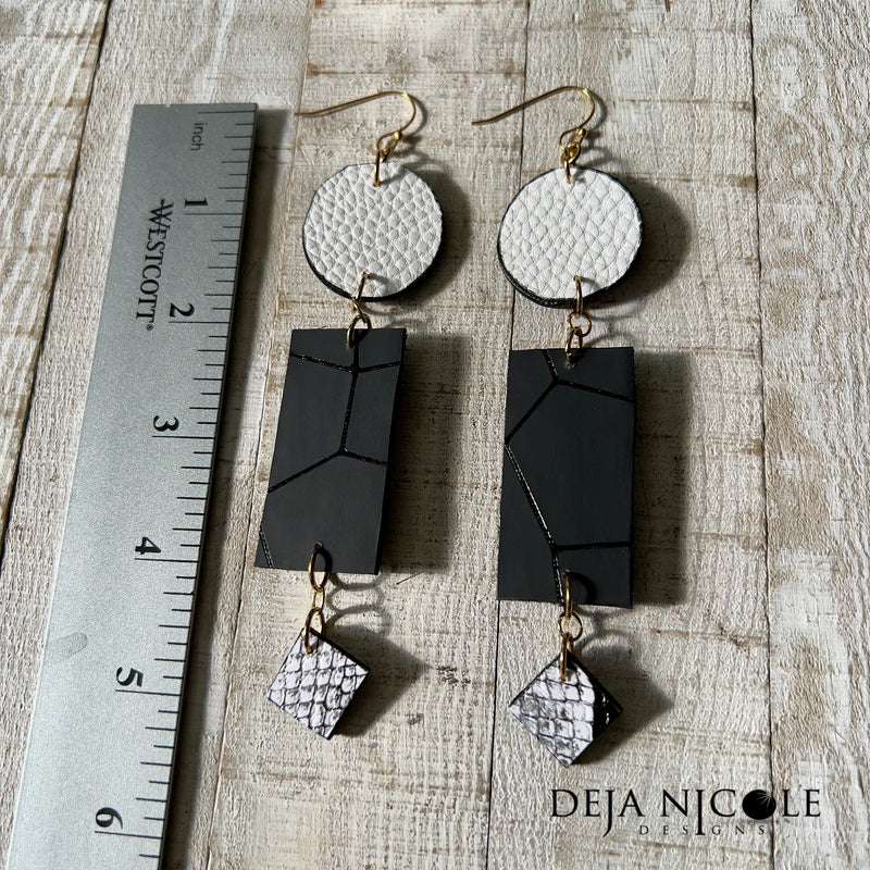 Tri Black & White Faux Leather Earrings