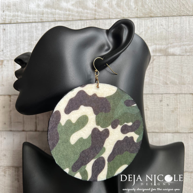Oversized Army Print Statement Earrings
