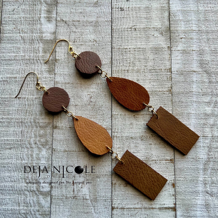 Three Tone Faux Leather Earrings