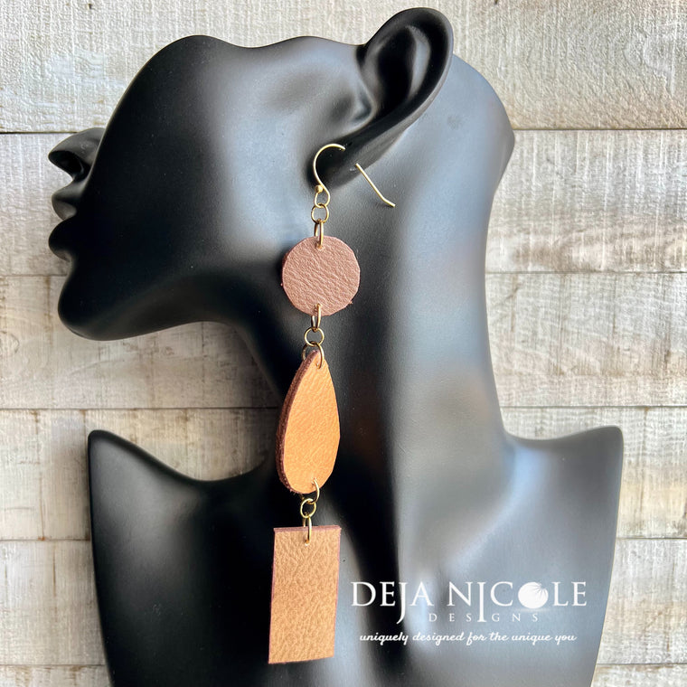 Three Tone Faux Leather Earrings