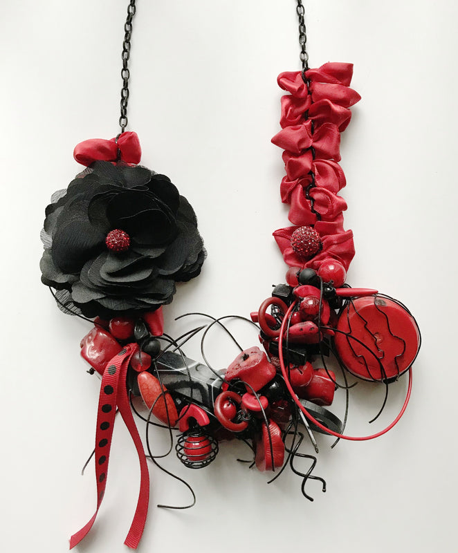 Red Coral, Black Onyx Statement Necklace