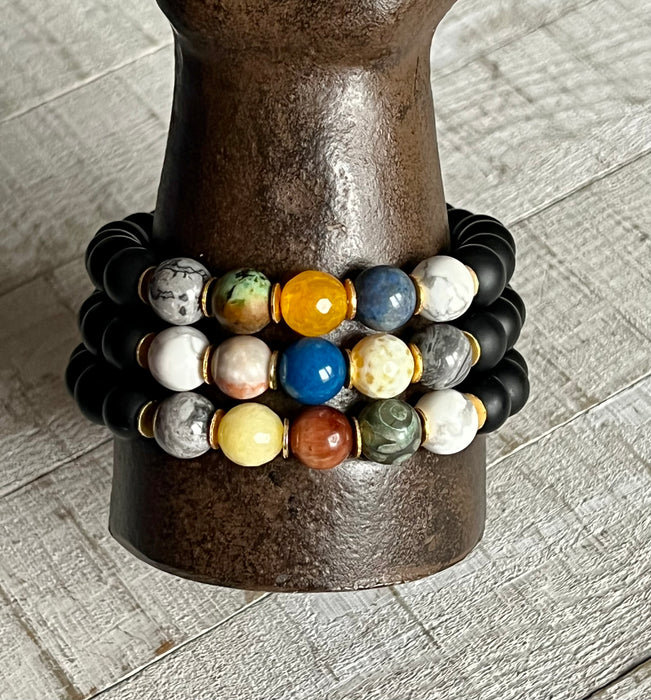 Quasar Trio Stack Gemstone Bracelet Set